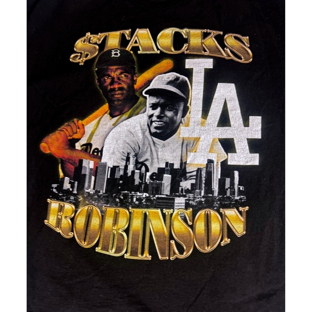 American Apparel Jackie Robinson 42 LA Dodgers Baseball Graphic T-Shirt XL Black